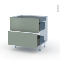 HELIA Vert - Kit Rénovation 18 - Meuble casserolier - 2 tiroirs - 1 tiroir anglaise - L80xH70xP60