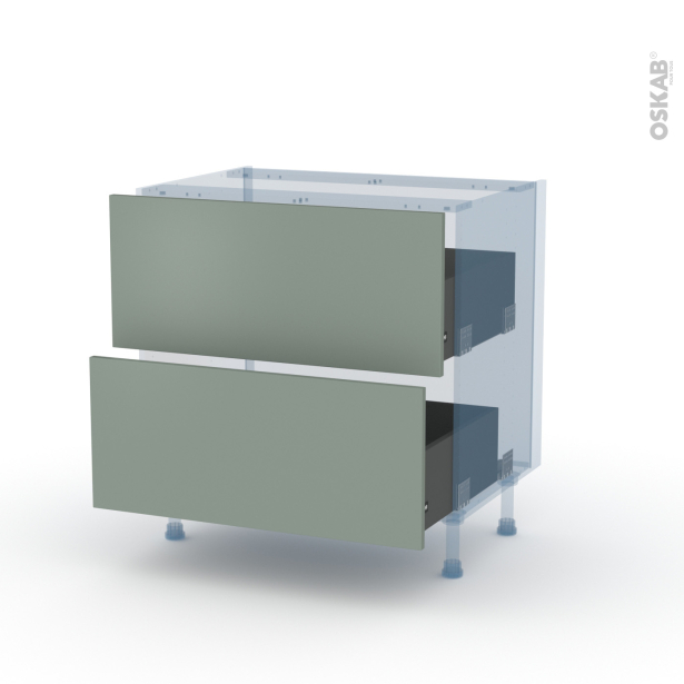 HELIA Vert Kit Rénovation 18 <br />Meuble casserolier , 2 tiroirs, L80 x H70 x P60 cm 