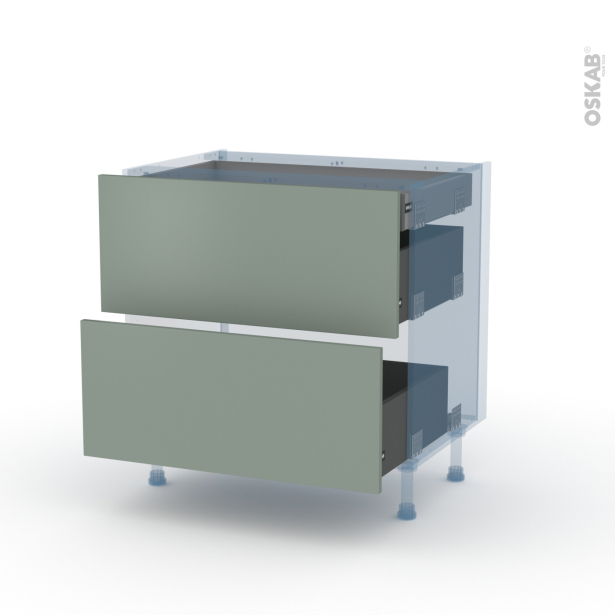 HELIA Vert Kit Rénovation 18 <br />Meuble casserolier, 2 tiroirs, 1 tiroir anglaise, L80 x H70 x P60 cm 