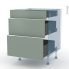 #HELIA Vert Kit Rénovation 18 <br />Meuble casserolier , 3 tiroirs, L60 x H70 x P60 cm 