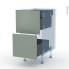 #HELIA Vert Kit Rénovation 18 <br />Meuble casserolier, 2 tiroirs-1 tiroir anglaise, L40 x H70 x P60 cm 