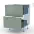 #HELIA Vert Kit Rénovation 18 <br />Meuble casserolier, 2 tiroirs-1 tiroir anglaise, L60 x H70 x P60 cm 
