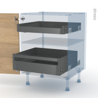 HOSTA Chêne prestige - Kit Rénovation 18 - Meuble bas - 2 tiroirs à l'anglaise - L60 x H70 x P60 cm