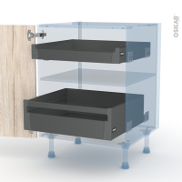 IKORO Chêne Clair - Kit Rénovation 18 - Meuble bas - 2 tiroirs à l'anglaise - L60 x H70 x P60 cm