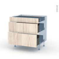 IKORO Chêne Clair - Kit Rénovation 18 - Meuble casserolier - 3 tiroirs - L80 x H70 x P60 cm