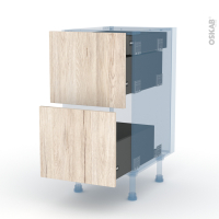 IKORO Chêne Clair - Kit Rénovation 18 - Meuble casserolier - 2 tiroirs-1 tiroir anglaise - L40 x H70 x P60 cm
