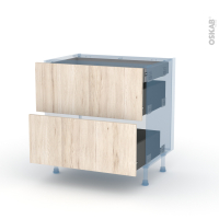 IKORO Chêne Clair - Kit Rénovation 18 - Meuble casserolier - 2 tiroirs - 1 tiroir anglaise - L80 x H70 x P60 cm