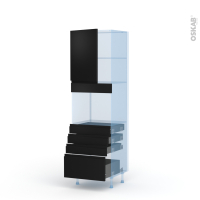 Ipoma Noir mat - Kit Rénovation 18 - Colonne Four niche 45 N°2159  - 1 porte 4 tiroirs - L60 x H195 x P60 cm