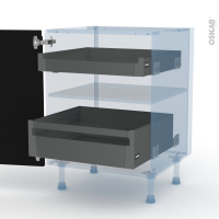 Ipoma Noir mat - Kit Rénovation 18 - Meuble bas - 2 tiroirs à l'anglaise - L60xH70xP60