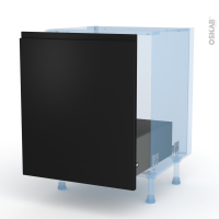 Ipoma Noir mat - Kit Rénovation 18 - Meuble sous-évier  - 1 porte coulissante - L60xH70xP60