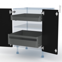Ipoma Noir mat - Kit Rénovation 18 - Meuble bas - 2 portes - 2 tiroirs à l'anglaise - L60xH70xP60
