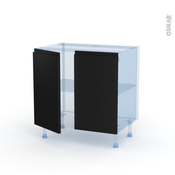 Ipoma Noir mat Kit Rénovation 18 <br />Meuble sous-évier , 2 portes, L80 x H70 x P60 cm 
