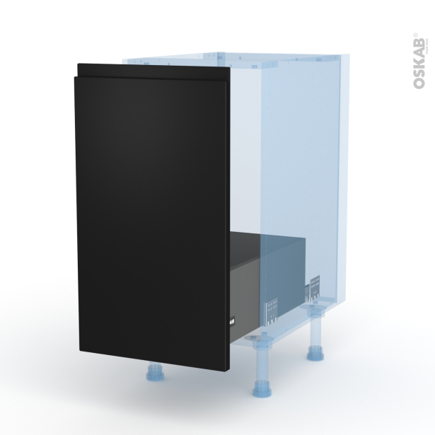 Ipoma Noir mat Kit Rénovation 18 <br />Meuble sous-évier , 1 porte coulissante, L40 x H70 x P60 cm 