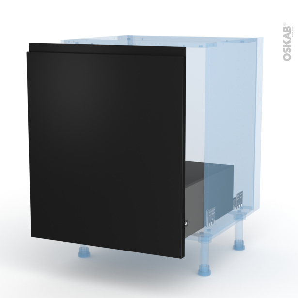 Ipoma Noir mat Kit Rénovation 18 <br />Meuble sous-évier , 1 porte coulissante, L60 x H70 x P60 cm 
