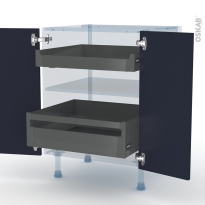 TIA Bleu - Kit Rénovation 18 - Meuble bas - 2 portes - 2 tiroirs à l'anglaise - L60xH70xP60