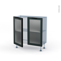 SOKLEO - Façade alu noir vitrée - Kit Rénovation 18 - Meuble bas prof.37  - 2 portes - L80 x H70 x P37.5 cm