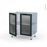 SOKLEO - Façade alu noir vitrée - Kit Rénovation 18 - Meuble bas cuisine  - 2 portes - L80 x H70 x P60 cm