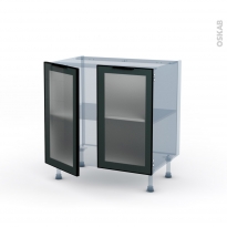 SOKLEO - Façade alu noir vitrée - Kit Rénovation 18 - Meuble bas cuisine  - 2 portes - L80xH70xP60