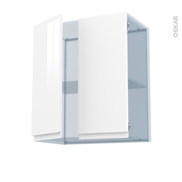 IPOMA Blanc brillant Kit Rénovation 18 <br />Meuble haut ouvrant H70, 2 portes, L60xH70xP37,5 