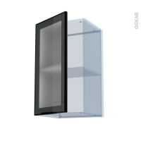 SOKLEO - Façade alu noir vitrée - Kit Rénovation 18 - Meuble haut ouvrant H70  - 1 porte - L40 x H70 x P37.5 cm