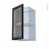 SOKLEO - Façade alu noir vitrée - Kit Rénovation 18 - Meuble haut ouvrant H70  - 1 porte - L40xH70xP37,5