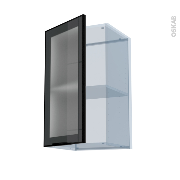 SOKLEO Façade alu noir vitrée <br />Kit Rénovation 18, Meuble haut ouvrant H70 , 1 porte, L40xH70xP37,5 