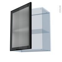 SOKLEO - Façade alu noir vitrée - Kit Rénovation 18 - Meuble haut ouvrant H70  - 1 porte - L60 x H70 x P37.5 cm