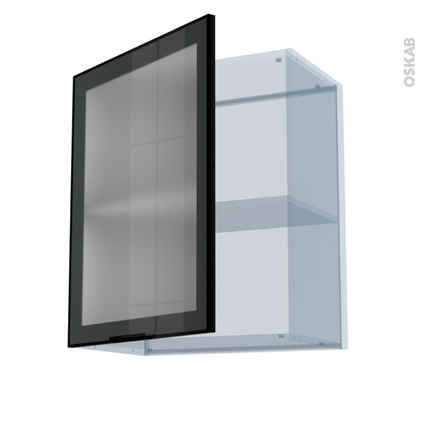 SOKLEO Façade alu noir vitrée <br />Kit Rénovation 18, Meuble haut ouvrant H70 , 1 porte, L60xH70xP37,5 