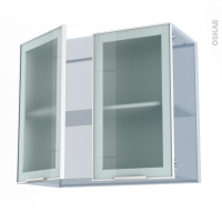 SOKLEO - Façade alu blanc vitrée - Kit Rénovation 18 - Meuble haut ouvrant H70  - 2 portes - L80 x H70 x P37.5 cm