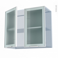 SOKLEO - Façade alu blanc vitrée - Kit Rénovation 18 - Meuble haut ouvrant H70  - 2 portes - L80xH70xP37,5