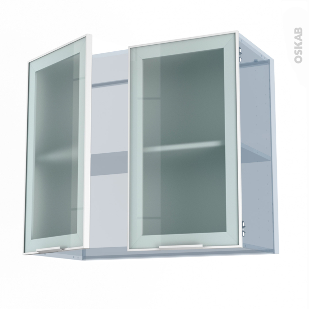 SOKLEO Façade alu blanc vitrée <br />Kit Rénovation 18, Meuble haut ouvrant H70 , 2 portes, L80xH70xP37,5 