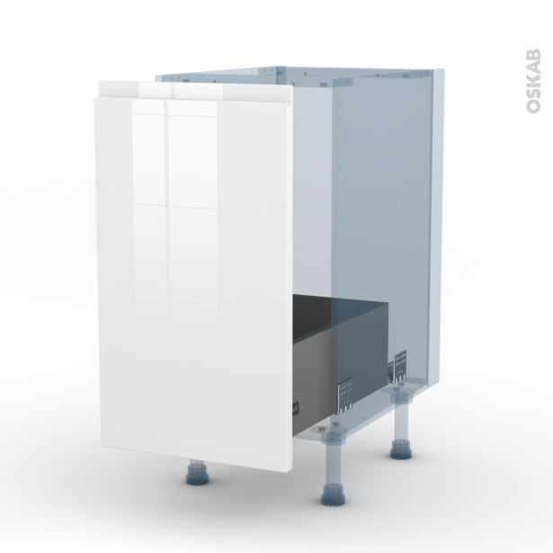 IPOMA Blanc brillant Kit Rénovation 18 <br />Meuble sous-évier, 1 porte coulissante, L40 x H70 x P60 cm 
