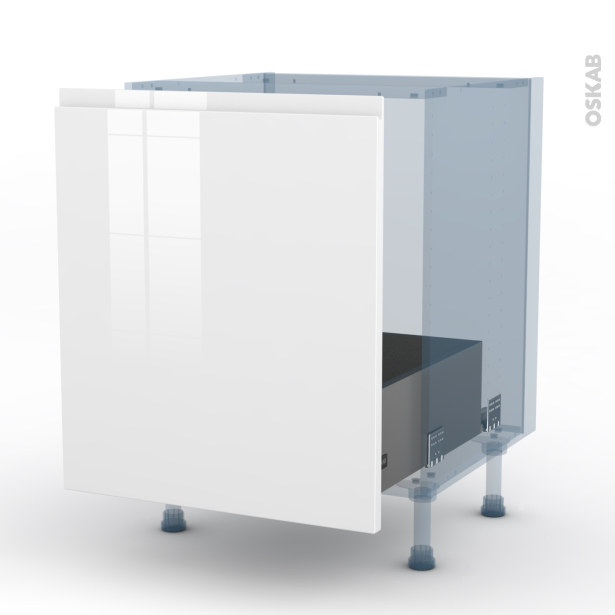 IPOMA Blanc brillant Kit Rénovation 18 <br />Meuble sous-évier , 1 porte coulissante, L60xH70xP60 