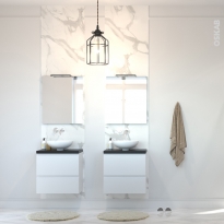 Meuble de salle de bains - Sous vasque - IPOMA Blanc brillant - 2 tiroirs - Côtés décors - L60 x H57 x P40 cm