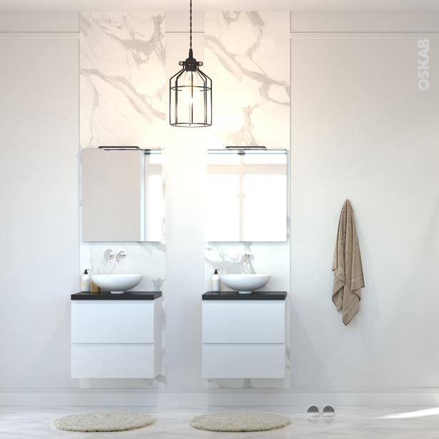 Meuble de salle de bains Sous vasque <br />IPOMA Blanc brillant, 2 tiroirs, Côtés décors, L60 x H57 x P40 cm 