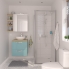 #Meuble de salle de bains - Sous vasque - KERIA Bleu - 1 porte - Côtés décors - L60 x H57 x P50 cm