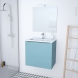 Meuble de salle de bains - Plan vasque REZO - KERIA Bleu - 1 porte - Côtés décors - L60,5 x H58,5 x P40,5 cm