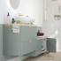 #Armoire de salle de bains Rangement haut <br />HELIA Vert, 1 porte miroir, Côtés décors, L60 x H70 x P27 cm 
