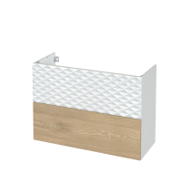 Meuble de salle de bains - Sous vasque - 1 tiroir ALPA Blanc - 1 tiroir HOSTA Chêne prestige - Côtés blanc brillant - L100 x H70 x P40 cm