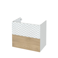 Meuble de salle de bains - Sous vasque - 1 tiroir ALPA Blanc - 1 tiroir HOSTA Chêne prestige - Côtés blanc brillant - L80 x H70 x P50 cm