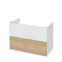 Meuble de salle de bains - Sous vasque - 1 tiroir ALPA Blanc - 1 tiroir HOSTA Chêne prestige - Côtés blanc brillant - L100 x H70 x P50 cm