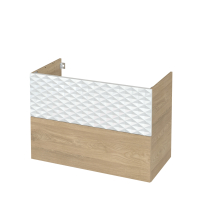 Meuble de salle de bains - Sous vasque - 1 tiroir ALPA Blanc - 1 tiroir HOSTA Chêne prestige - Côtés Chêne prestige - L100 x H70 x P50 cm