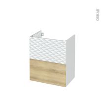 Meuble de salle de bains - Sous vasque - 1T ALPA Blanc - 1T HOSTA Chêne naturel - Côtés blanc brillant - L60 x H70 x P40 cm
