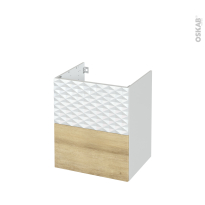 Meuble de salle de bains - Sous vasque - 1T ALPA Blanc - 1T HOSTA Chêne naturel - Côtés blanc brillant - L60 x H70 x P50 cm
