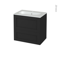 Meuble de salle de bains - Plan vasque REZO - AVARA Frêne Noir - 2 tiroirs - Côtés décors - L60,5 x H58,5 x P40,5 cm