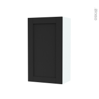 Armoire de salle de bains - Rangement haut - AVARA Frêne Noir - 1 porte - Côtés blancs - L40 x H70 x P27 cm