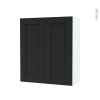 Armoire de salle de bains - Rangement haut - AVARA Frêne Noir - 2 portes - Côtés blancs - L60 x H70 x P27 cm