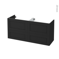 Meuble de salle de bains - Sous vasque double - AVARA Frêne Noir - 4 tiroirs - Côtés décors - L120 x H57 x P40 cm