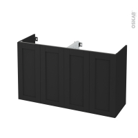 Meuble de salle de bains - Sous vasque double - AVARA Frêne Noir - 4 portes - Côtés décors - L120 x H70 x P40 cm