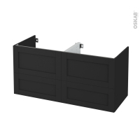 Meuble de salle de bains - Sous vasque double - AVARA Frêne Noir - 4 tiroirs - Côtés décors - L120 x H57 x P50 cm
